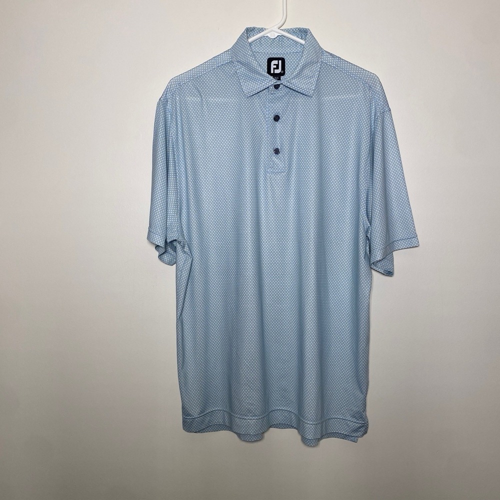 Footjoy Polo Shirt Men's M Blue All Over Print Stretch Performance